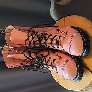 Dr. MARTIN/ NPS Solovair 10 eyelet derby boots. Pink with steel toes